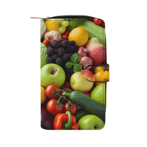 YHEGBFD Geldbörse aus Leder mit frischem Obst und Gemüse, stilvolle Geldbörse mit Reißverschluss, für Männer und Frauen, echtes Leder, Taschengeldbörse, frisches Obst und Gemüse, 19,7 x 11 x 3,5 cm, von YHEGBFD