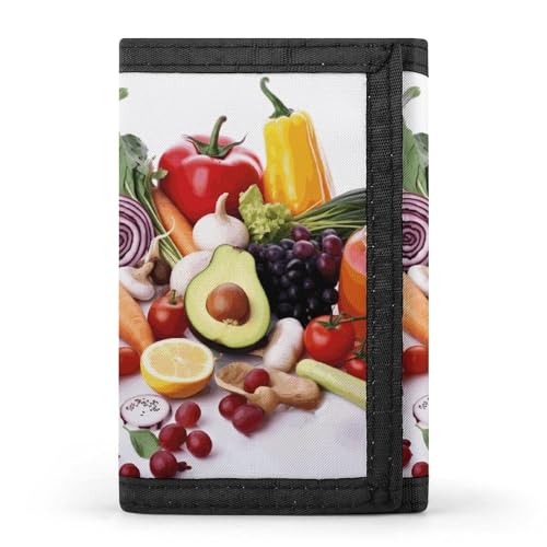 YHEGBFD Geldbörse für gesunde Lebensmittel, dreifach gefaltete Geldbörse, Geldbörse mit Schlüsselring, blockierend, dreifach gefaltet, schlank und schlank für Männer und Frauen, gesunde Lebensmittel, von YHEGBFD