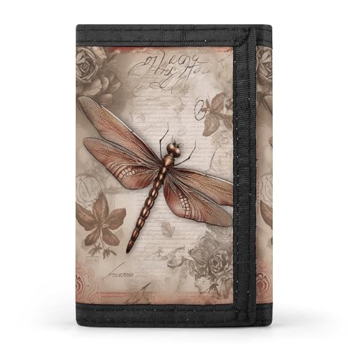 YHEGBFD Geldbörse mit Libellenmotiv, dreifach gefaltet, mit Schlüsselring, dreifach gefaltete Geldbörse, schlank und schlank für Damen und Herren, Libellenbiene, Einheitsgröße, modern, Libellen-Biene, von YHEGBFD