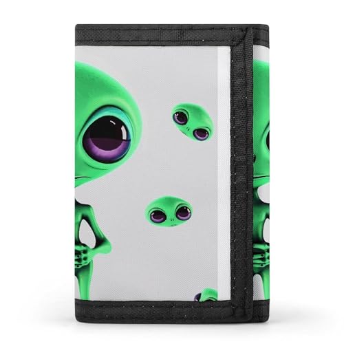 YHEGBFD Grüne Alien-Geldbörse mit Schlüsselring, dreifach gefaltete Geldbörse, schlank und schlank für Damen und Herren, Einheitsgröße, modern, Green Alien, Einheitsgröße, Modern von YHEGBFD