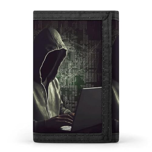 YHEGBFD Hacker Trifold Wallet, Geldbörse mit Schlüsselring, blockierend, dreifach gefaltet, schlank und schlank für Männer und Frauen, Hacker, Einheitsgröße, modern, Hacker, Einheitsgröße, Modern von YHEGBFD