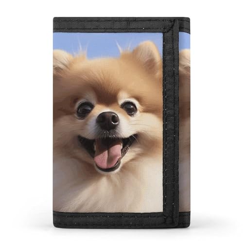 YHEGBFD Happy Pomeranian Geldbörse mit Schlüsselring, dreifach gefaltete Geldbörse, schlank und schlank für Damen und Herren, Einheitsgröße, modern, Happy Pomeranian, Einheitsgröße, Modern von YHEGBFD