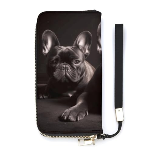 YHEGBFD Ledergeldbörse, französische Bulldogge, Reise-Geldbörse, Handgelenkschlaufe, lange Geldbörse, Ledergeldbörse mit Reißverschluss, 20 x 10,5 cm, modern, Stil:, 20x10.5cm, Modern von YHEGBFD