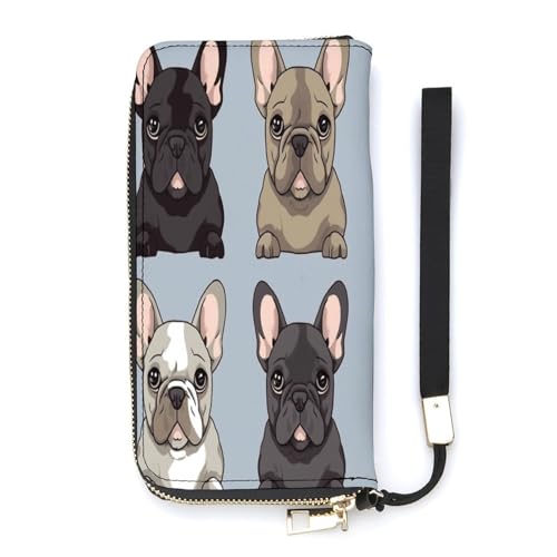 YHEGBFD Ledergeldbörse, französische Bulldogge, Reise-Geldbörse, Handgelenkschlaufe, lange Geldbörse, Ledergeldbörse mit Reißverschluss, 20 x 10,5 cm, modern, Stil:, 20x10.5cm, Modern von YHEGBFD