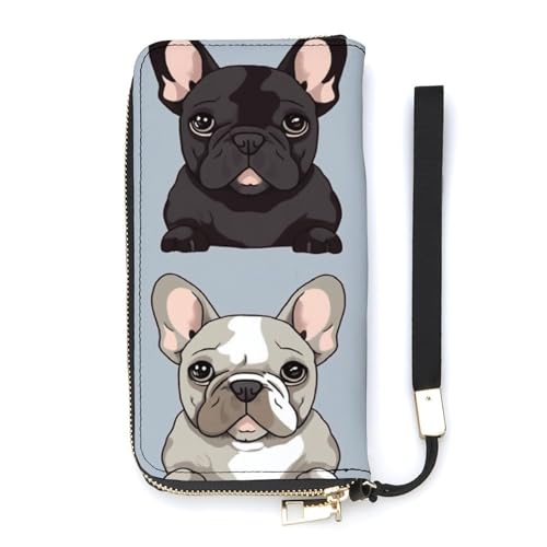 YHEGBFD Ledergeldbörse, französische Bulldogge, Reise-Geldbörse, Handgelenkschlaufe, lange Geldbörse, Ledergeldbörse mit Reißverschluss, 20 x 10,5 cm, modern, Stil:, 20x10.5cm, Modern von YHEGBFD