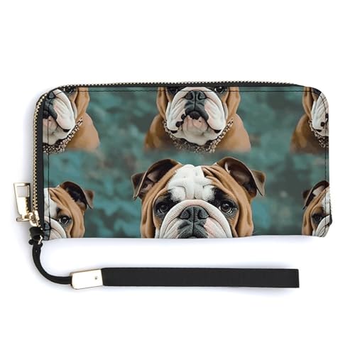 YHEGBFD Ledergeldbörse, lustiger englischer Bulldoggen-Druck, Damen-Geldbörse, Reise-Geldbörse, Handgelenkschlaufe, lange Geldbörse, Ledergeldbörse mit Reißverschluss, Stil, 20 x 10,5 cm, modern, von YHEGBFD
