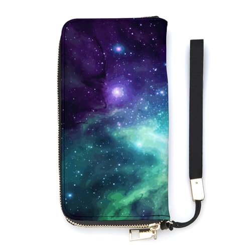 YHEGBFD Ledergeldbörse mit Galaxie-Druck, lange Geldbörse, Handgelenkschlaufe, lange Geldbörse, Leder, Reißverschluss, 20 x 10,5 cm, modern, Stil:, 20x10.5cm, Modern von YHEGBFD