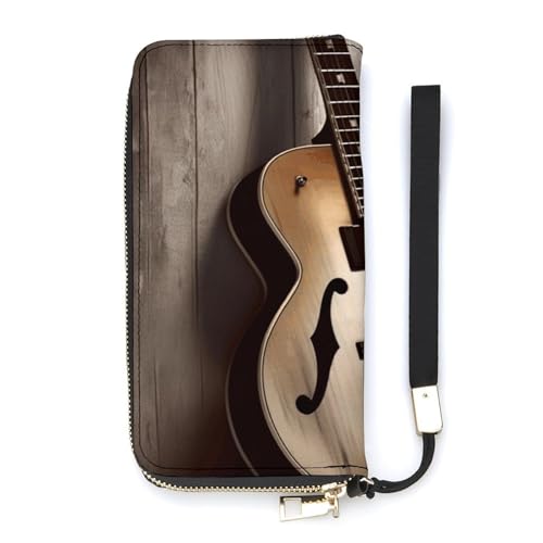 YHEGBFD Ledergeldbörse mit Gitarrenbildern, Damen-Geldbörse, Reise-Geldbörse, Handgelenkschlaufe, lange Geldbörse, Ledergeldbörse mit Reißverschluss, Stil, 20 x 10,5 cm, modern, Stil:, 20x10.5cm, von YHEGBFD