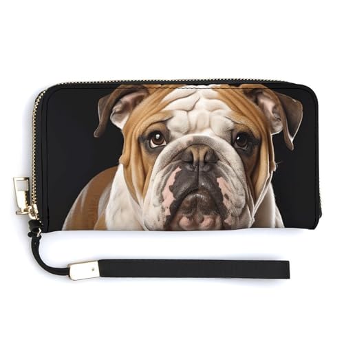 YHEGBFD Ledergeldbörse mit englischem Bulldoggen-Druck, Damen-Geldbörse, Reise-Geldbörse, Handgelenkschlaufe, lange Geldbörse, Ledergeldbörse mit Reißverschluss, Stil, 20 x 10,5 cm, modern, Stil:, von YHEGBFD