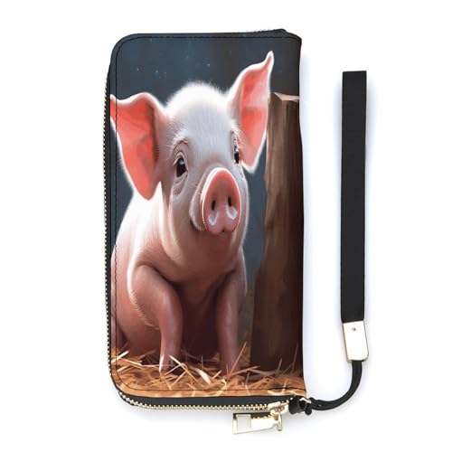 YHEGBFD Ledergeldbörse mit niedlichem Schweine-Druck, Damen-Geldbörse, Handgelenkschlaufe, lange Geldbörse, Leder, Reißverschluss, 20 x 10,5 cm, modern, Stil:, 20x10.5cm, Modern von YHEGBFD