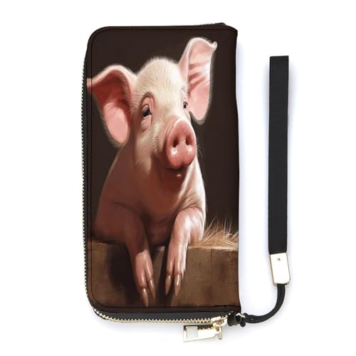 YHEGBFD Ledergeldbörse mit niedlichem Schweine-Druck, Damen-Geldbörse, Handgelenkschlaufe, lange Geldbörse, Leder, Reißverschluss, 20 x 10,5 cm, modern, Stil:, 20x10.5cm, Modern von YHEGBFD