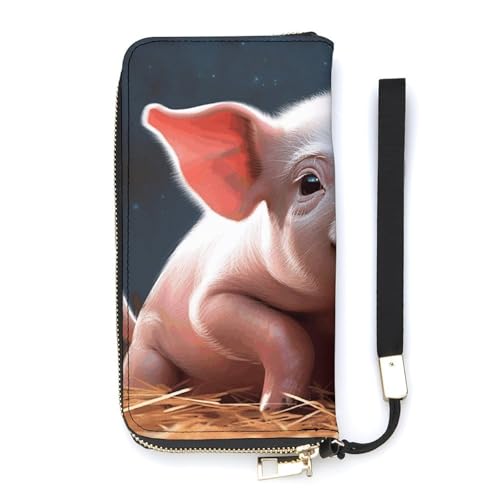 YHEGBFD Ledergeldbörse mit niedlichem Schweine-Druck, Damen-Geldbörse, Handgelenkschlaufe, lange Geldbörse, Leder, Reißverschluss, 20 x 10,5 cm, modern, Stil:, 20x10.5cm, Modern von YHEGBFD