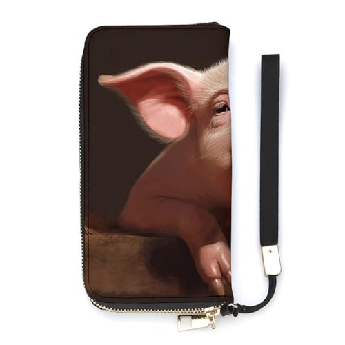 YHEGBFD Ledergeldbörse mit niedlichem Schweine-Druck, Damen-Geldbörse, Handgelenkschlaufe, lange Geldbörse, Leder, Reißverschluss, 20 x 10,5 cm, modern, Stil:, 20x10.5cm, Modern von YHEGBFD