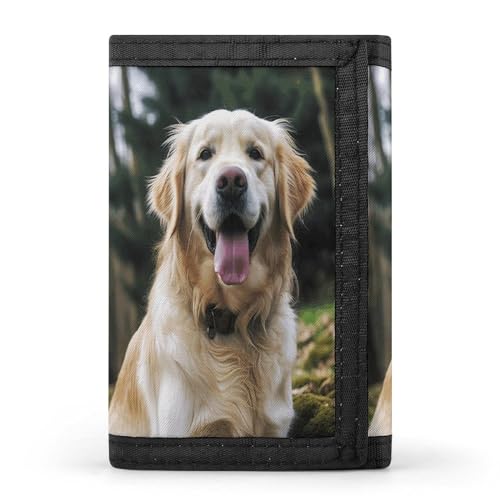 YHEGBFD Lustige Golden Retriever dreifach gefaltete Geldbörse, Geldbörse mit Schlüsselring, blockierende, dreifach gefaltete Geldbörse, schlank und schlank für Männer und Frauen, lustiger Golden von YHEGBFD