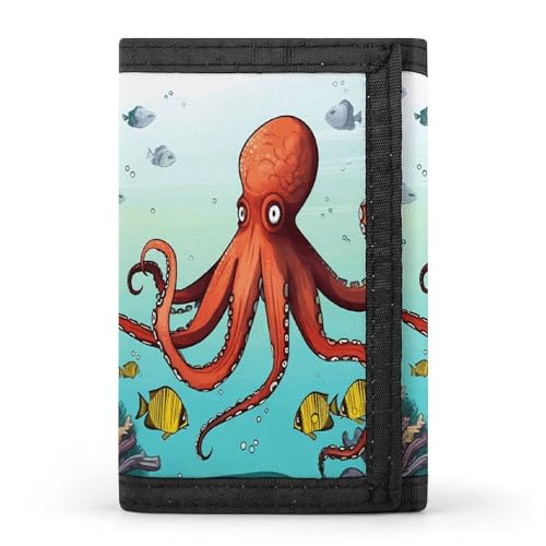 YHEGBFD Riesige dreifach gefaltete Geldbörse mit Schlüsselring, dreifach gefaltete Geldbörse, schlank und schlank für Damen und Herren, riesiger Oktopus, Einheitsgröße, modern, Riesiger Oktopus, von YHEGBFD