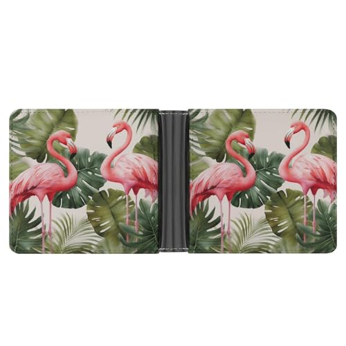 YHEGBFD Schlanke Geldbörse für Herren, Flamingo-Palmen-Blatt-Druck, Kartengeldbörse, Herren-Geldbörse, Vordertasche, Brieftaschen für Herren, Stil, Einheitsgröße, modern, Stil:, Einheitsgröße, Modern von YHEGBFD