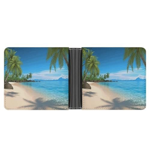 YHEGBFD Schlanke Geldbörse für Herren, Strand mit Palmen-Aufdruck, Kartengeldbörse, Herren-Geldbörse, Vordertasche, Brieftaschen für Herren, Stil, Einheitsgröße, modern, Stil:, Einheitsgröße, Modern von YHEGBFD