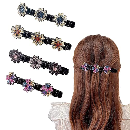 Glitzernde geflochtene Haarspangen mit Kristallstein, geflochtene Haarspangen für Damen, glänzende Strass-Haarspange, elegante Haarstyling-Clips, Strass-Haarspangen für Damen und Mädchen (4 Stück-B) von YHHIRCH