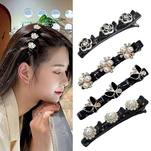 Glitzernde geflochtene Haarspangen mit Kristallstein, geflochtene Haarspangen für Damen, glänzende Strass-Haarspange, elegante Haarstyling-Clips, Strass-Haarspangen für Damen und Mädchen (4 Stück-F) von YHHIRCH