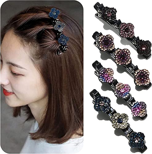 Glitzernde geflochtene Haarspangen mit Kristallstein, geflochtene Haarspangen für Damen, glänzende Strass-Haarspange, elegante Haarstyling-Clips, Strass-Haarspangen für Damen und Mädchen (4 Stück-A) von YHHIRCH