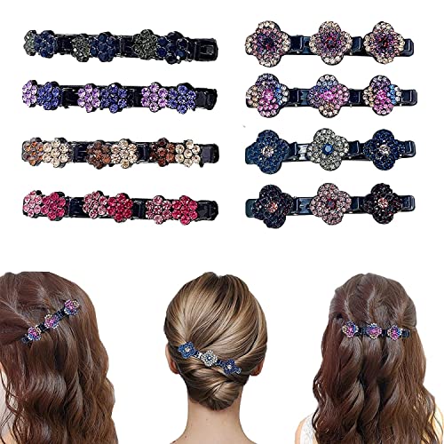 Glitzernde geflochtene Haarspangen mit Kristallstein, geflochtene Haarspangen für Damen, glänzende Strass-Haarspange, elegante Haarstyling-Clips, Strass-Haarspangen für Damen und Mädchen (8 Stück - I) von YHHIRCH