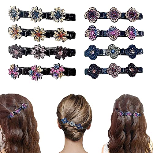 Glitzernde geflochtene Haarspangen mit Kristallstein, geflochtene Haarspangen für Damen, glänzende Strass-Haarspange, elegante Haarstyling-Clips, Strass-Haarspangen für Damen und Mädchen (8 Stück-G) von YHHIRCH