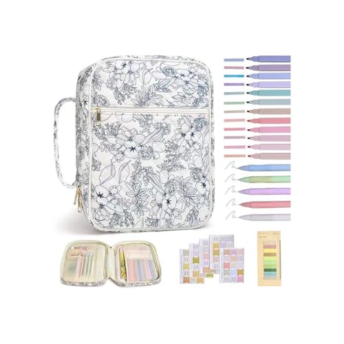 YHHIRCH Gesteppte Baumwoll-Tragetasche mit 200 Intex-Tabs, 5 Gel-Tintenstiften, 12 Textmarkern, 75 Bibel-Tabs, gesicherte Reißverschlusstasche für Stifte, Handy, unverzichtbares tragbares von YHHIRCH