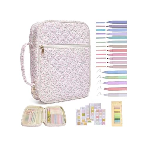 YHHIRCH Gesteppte Baumwoll-Tragetasche mit 200 Intex-Tabs, 5 Gel-Tintenstiften, 12 Textmarkern, 75 Bibel-Tabs, gesicherte Reißverschlusstasche für Stifte, Handy, unverzichtbares tragbares von YHHIRCH