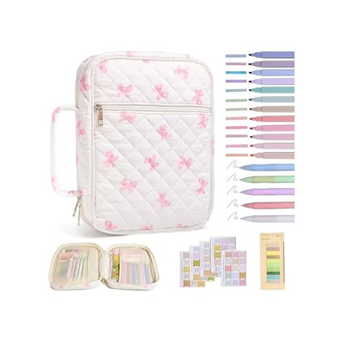 YHHIRCH Gesteppte Baumwoll-Tragetasche mit 200 Intex-Tabs, 5 Gel-Tintenstiften, 12 Textmarkern, 75 Bibel-Tabs, gesicherte Reißverschlusstasche für Stifte, Handy, unverzichtbares tragbares von YHHIRCH