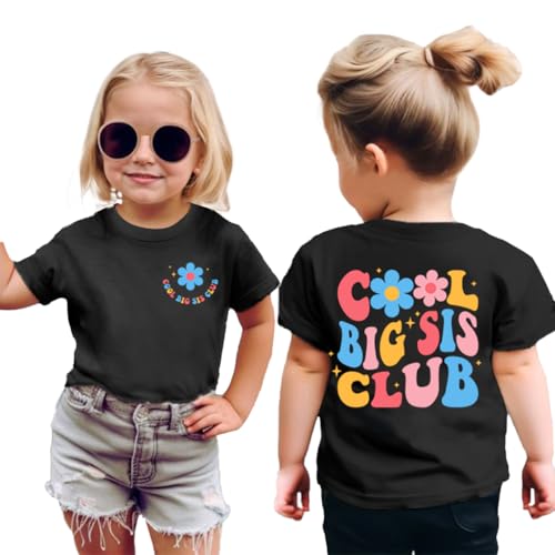 YHHR Big Sister Shirt für Mädchen, Schwarz, 3-4 Jahre, Kurzarm, Crew-Ausschnitt, Cool Big Sis Club Design von YHHR