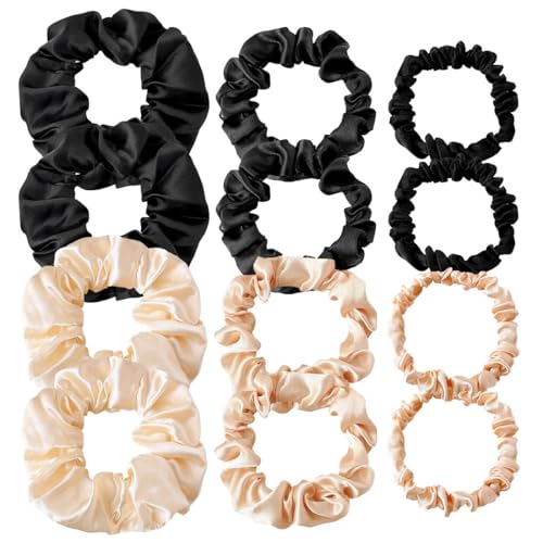 12 Stück Satin-Haargummis, Damen-Haargummis, elastische Haarbänder, Seile, Mädchen-Haargummis, 3 verschiedene Größen von YHIJSR