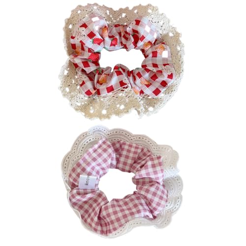 2 Stück Haargummis Damen Rosa Dickdarm-Haargummi aus Spitze für Damen mit Halt Elastische Haarbänder Gummibänder von YHIJSR