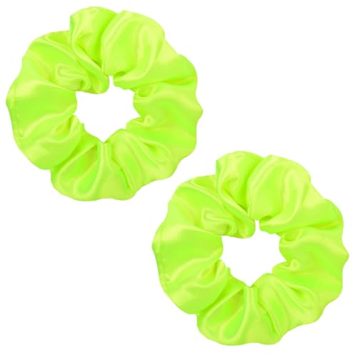2 Stück Neon Haargummi Scrunchie Einfarbiges Kratzgummiband Haarschmuck Scrunchies für Damen Haargummis Mädchen Leuchtendes Grün von YHIJSR