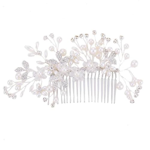 YHIJSR Haarkamm Kristall Haarschmuck Perlen Haarklammern Braut Haarkämme Silber Braut Haarteile Kristall Kopfschmuck Hochzeit Haarschmuck für Frauen Silber von YHIJSR