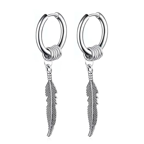 Federohrringe Ohrringe Hängend mit Feder Ohrhänger Silber Ohrschmuck Ohrringe für Damen und Herren von YHIJSR