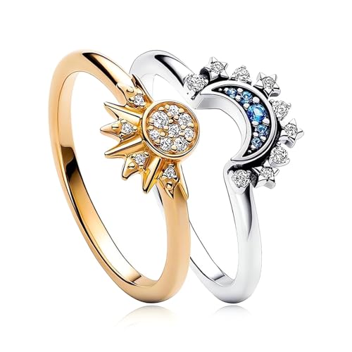 Paar Ringe Gold Set Sonne Und Mond - Himmlische Verstellbare Offene Damenringe von YHIJSR