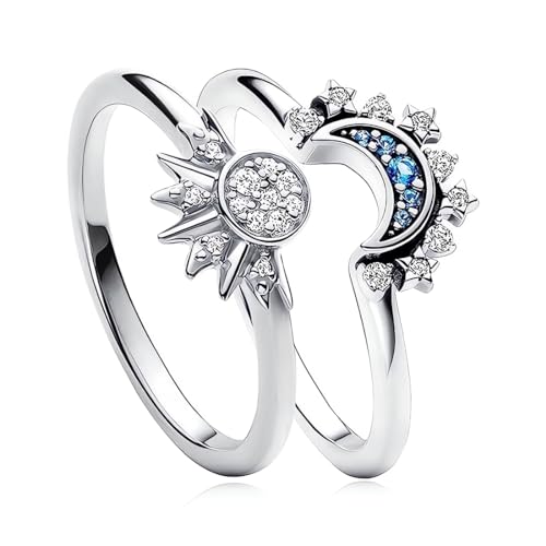 Paar Ringe Sonne Mond Ringe Set, Verstellbare Silber Freundschaftsringe Ringe Frauen Dupes Sonne Ringe und Mond Silber Ringe von YHIJSR