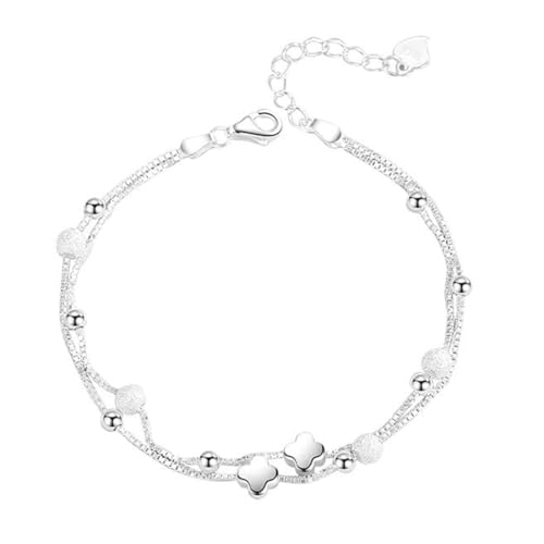 YHIJSR Damen-Armband, vierblättriges Kleeblatt, Silber, vierblättriges Kleeblatt, Kettenarmband, Silberarmband, Armbänder für Mädchen von YHIJSR