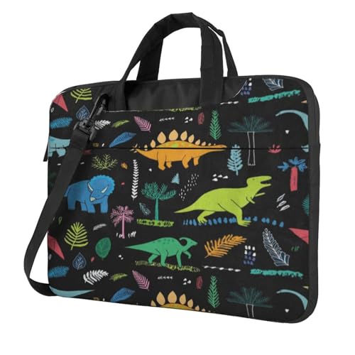 Laptop-Umhängetasche, Dinosaurier-Palmblatt-Laptop-Tasche, Laptop-Aktentasche für Geschäftsreisen, Pendler und Laptop-Schutz, Schwarz, 13 inch von YHLKLWKSZC