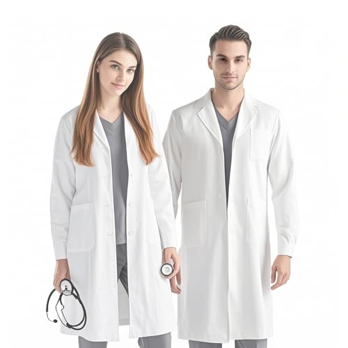 YHNDECO Laborkittel Baumwolle, Medizin Langarm Herren Damen mit Knöpfen und 3 Tasche, Labormantel Schutzkleidung fur Studium, Arbeit, Labor(XL) von YHNDECO