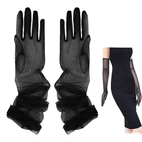 YHNMMNO Damen Lange Tüll Handschuhe, Schwarz Nylon Durchsichtig Ellenbogen Nahtlose Opern Party Handschuhe für Hochzeit Abend Party Cocktail Ball Accessoires von YHNMMNO
