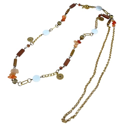 YHNMMNO Damen Statement Kette Lange Gold Perlenkette Boho Halskette Gold Modeschmuck Geburtstagsgeschenk für Frauen von YHNMMNO