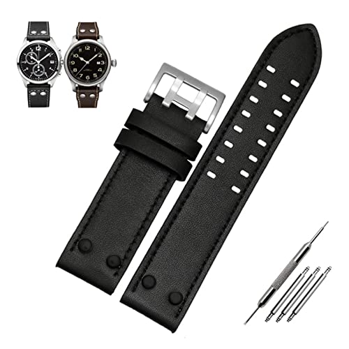 YHNNH, Echtes Leder Uhrenarmband Uhrenarmband Uhrarmband Knopfschnalle(B black silver,20mm) von YHNNH