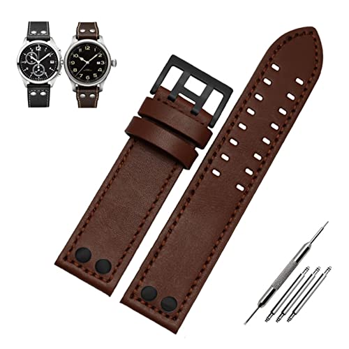 YHNNH, Echtes Leder Uhrenarmband Uhrenarmband Uhrarmband Knopfschnalle(B brown black,20mm) von YHNNH