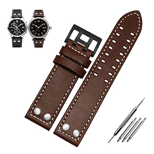 YHNNH, Echtes Leder Uhrenarmband Uhrenarmband Uhrarmband Knopfschnalle(Brown black,20mm) von YHNNH