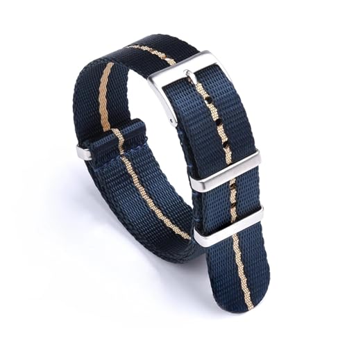 YHNNH, Fischgräten-Sicherheitsgurt-Nylonband, neues Material, gestreiftes Uhrenarmband-Zubehör(Blue khaki,20mm) von YHNNH