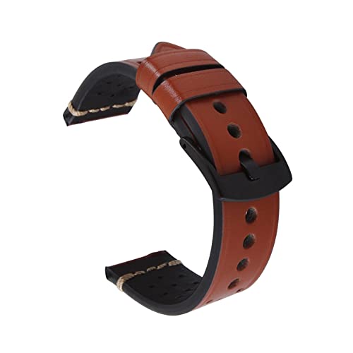 YHNNH, Handgefertigtes Retro-Uhrenarmband aus echtem Leder. Handgenähtes perforiertes Kalbslederarmband(Deep Brown,20mm) von YHNNH