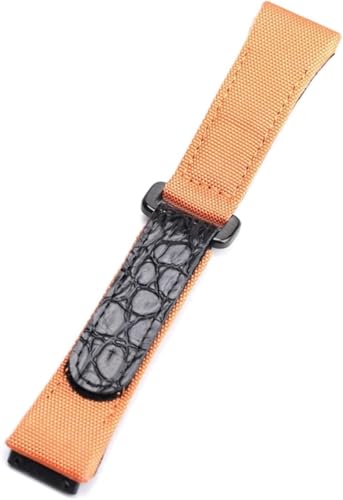 YHNNH, Herren Nylon Canvas Nähte Echtleder Armband(Orange) von YHNNH