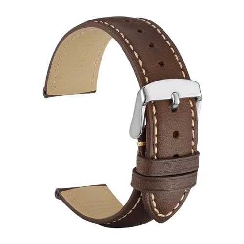 YHNNH, Kalbsleder Leder Armband Weiches Material Armband Uhr Band Gold Schnalle(Brownsilvery,19mm) von YHNNH