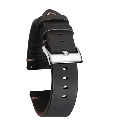 YHNNH, Schnellverschluss-Uhrenarmbänder aus Leder, handgefertigtes Vintage-Uhrenarmband aus Kalbsleder(Black,20mm) von YHNNH